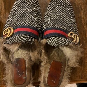 Gucci Herringbone Loafers with Fur Lining